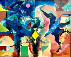 Andrene Kauffman Circus or Zoo Abstract Oil Painting Chicago WPA Woman Artist