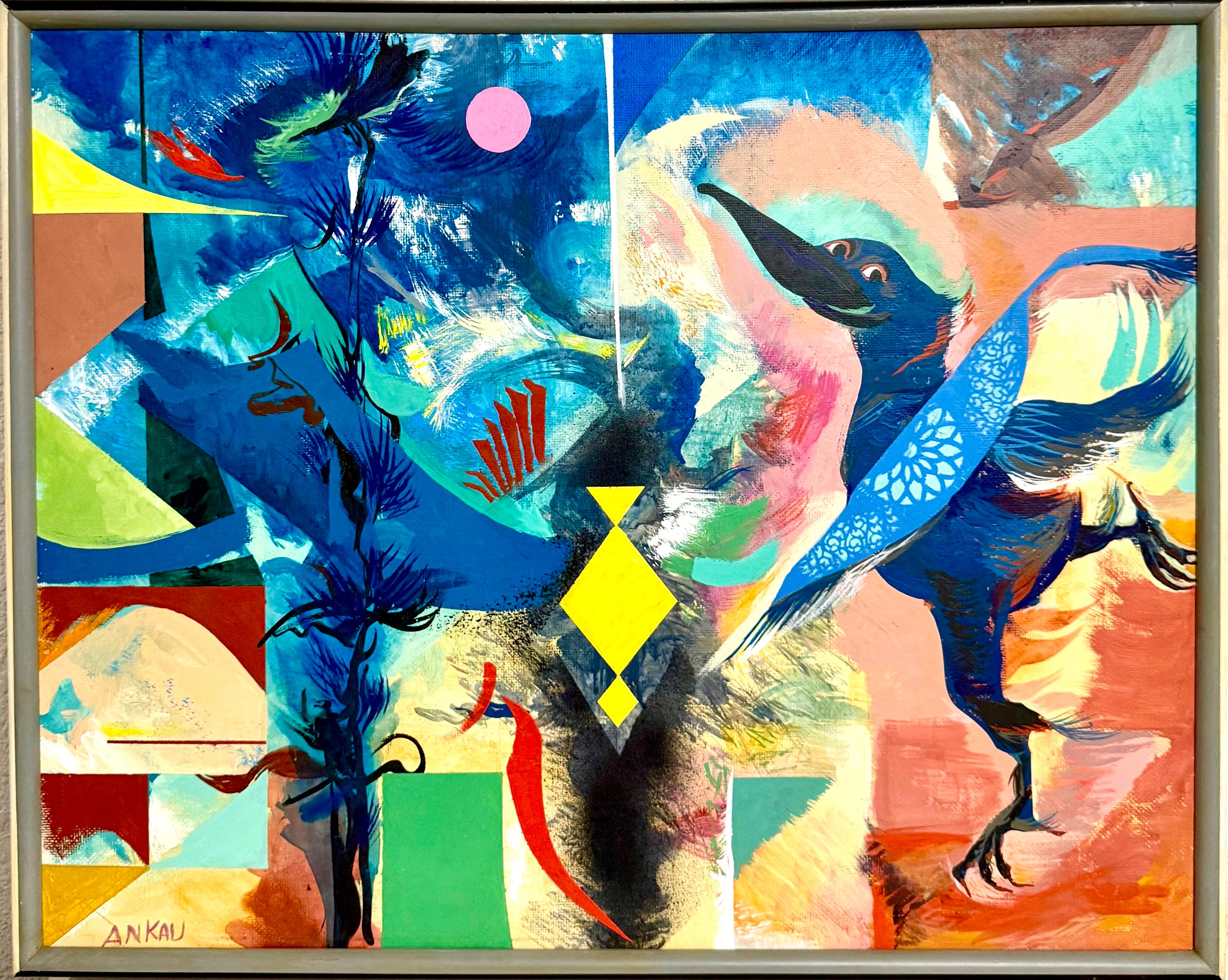 Andrene Kauffman Circus or Zoo Abstract Oil Painting Chicago WPA Woman Artist