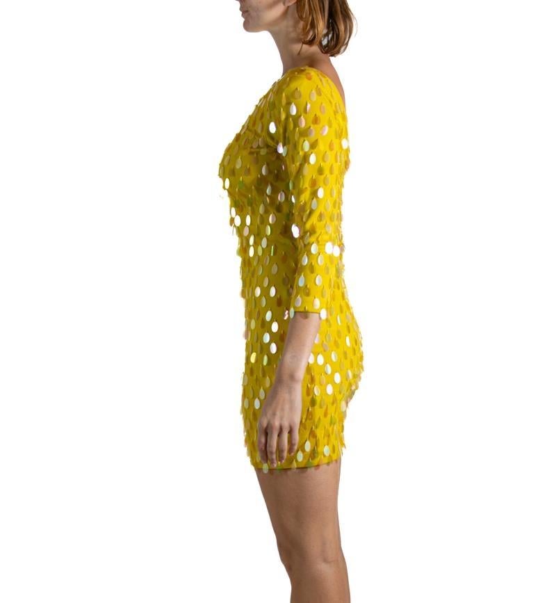 ANDREO JOVINE Yellow Sequined Cotton Spandex Dress In Excellent Condition In New York, NY