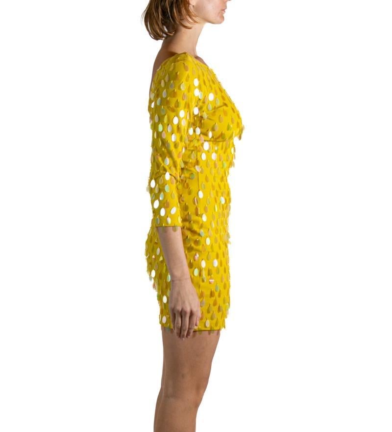 Women's ANDREO JOVINE Yellow Sequined Cotton Spandex Dress