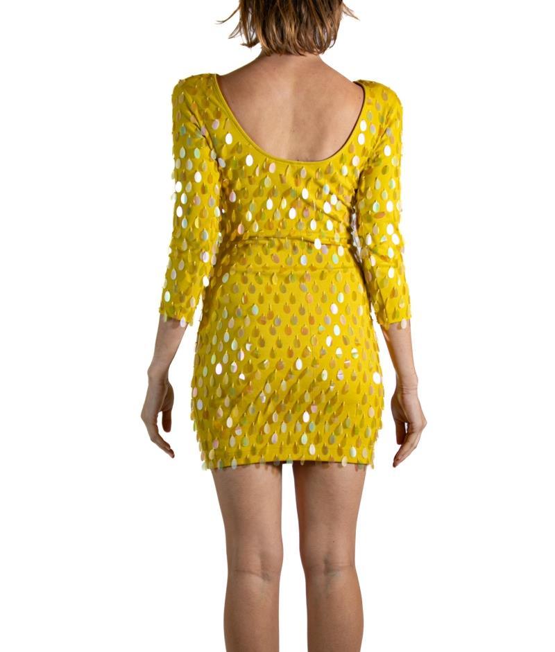 ANDREO JOVINE Yellow Sequined Cotton Spandex Dress 1