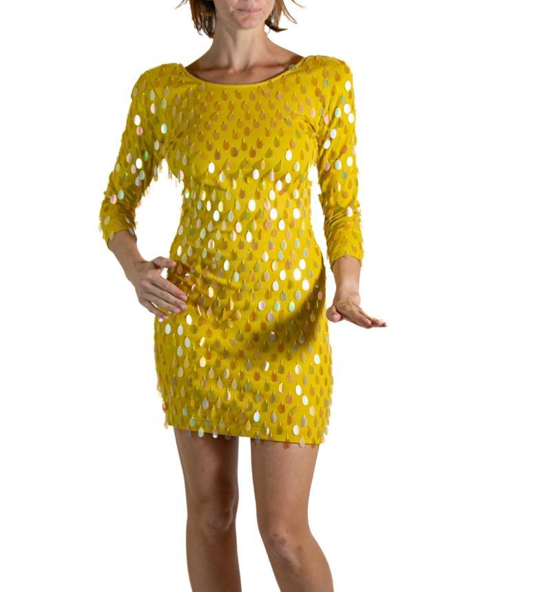 ANDREO JOVINE Yellow Sequined Cotton Spandex Dress 2