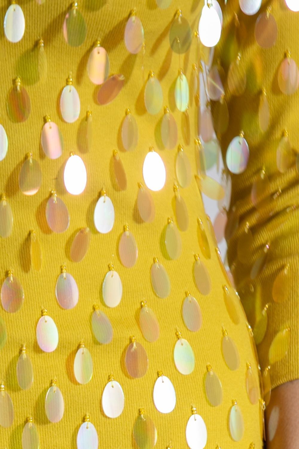 ANDREO JOVINE Yellow Sequined Cotton Spandex Dress 3