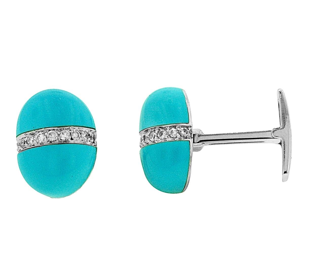 Contemporary Andreoli 0.45 Carat Diamond Turquoise 18 Karat White Gold Cufflinks For Sale