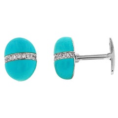 Andreoli 0.45 Carat Diamond Turquoise 18 Karat White Gold Cufflinks
