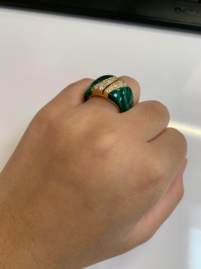 Andreoli 0.51 Carat Diamond Malachite 18 Karat Gold Ring In New Condition For Sale In New York, NY