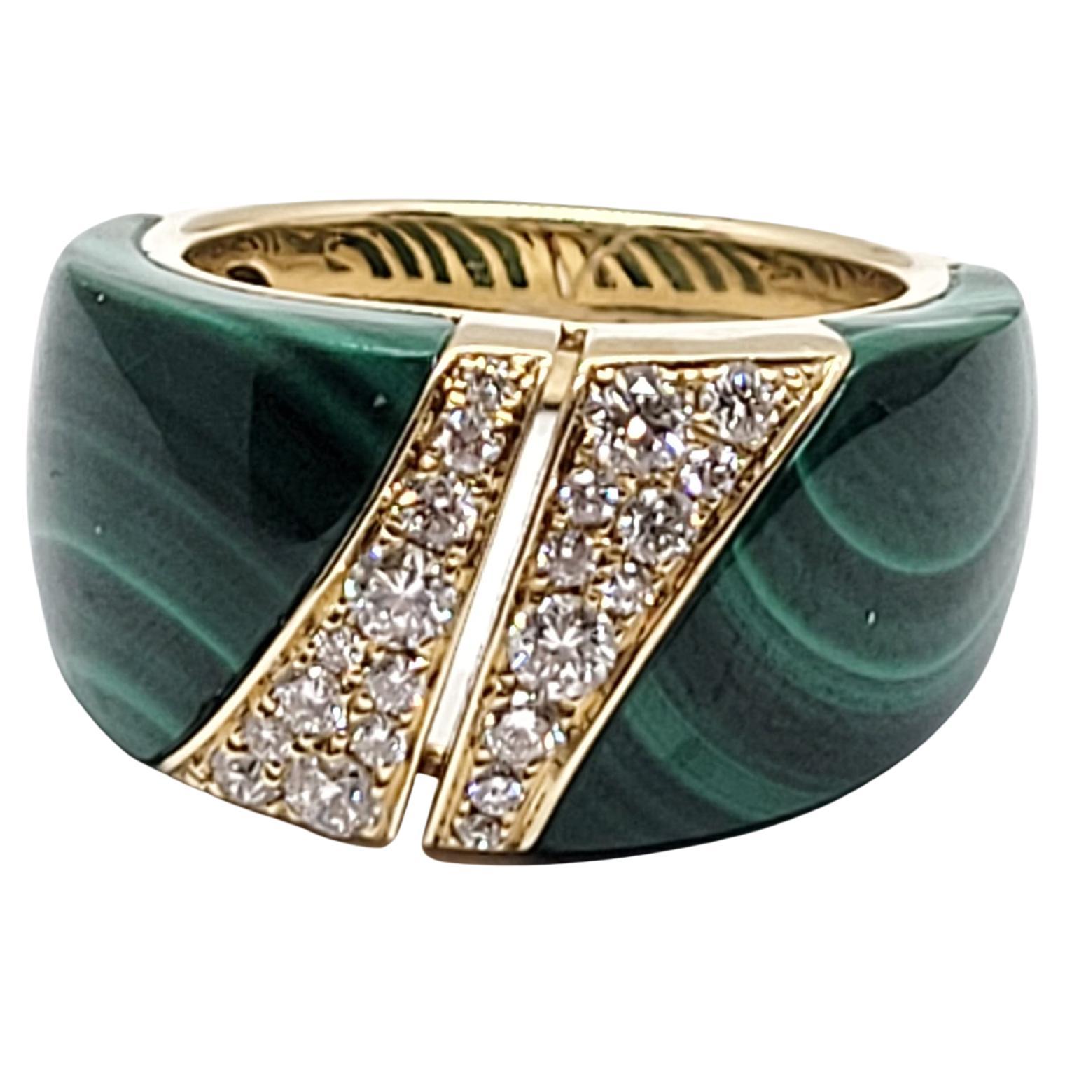 Andreoli 0.51 Carat Diamond Malachite 18 Karat Gold Ring For Sale