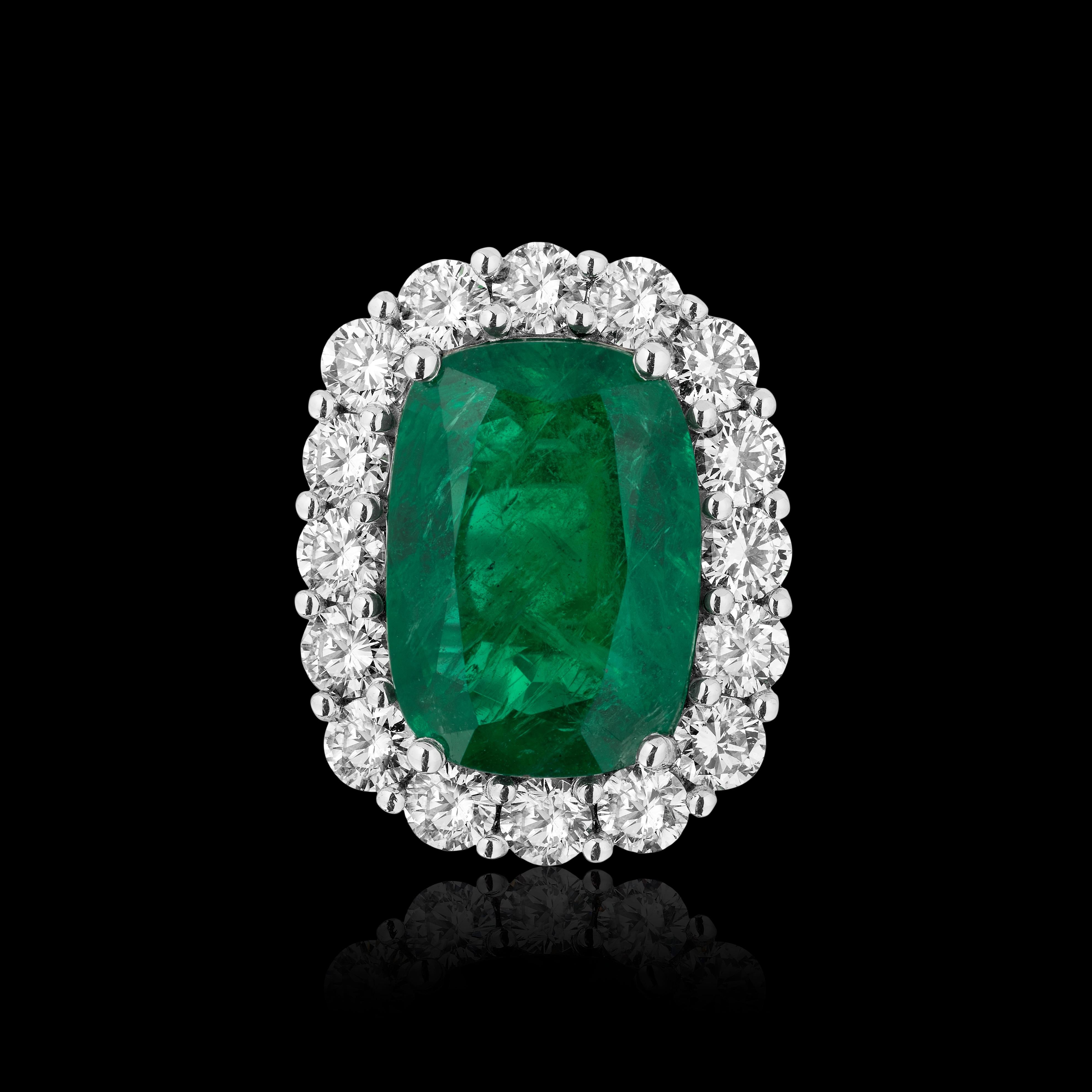 Cushion Cut Andreoli 10.04 Carat Emerald CDC Certified Diamond Platinum Engagement Ring For Sale