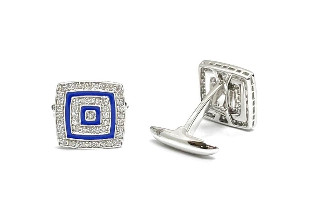 Andreoli 1.05 Carat Diamond Enamel 18 Karat White Gold Cufflinks

These cufflinks feature:
- 1.05 Carat Diamond
- Blue Enamel
- 13.77 Gram 18K White Gold
- Made In Italy