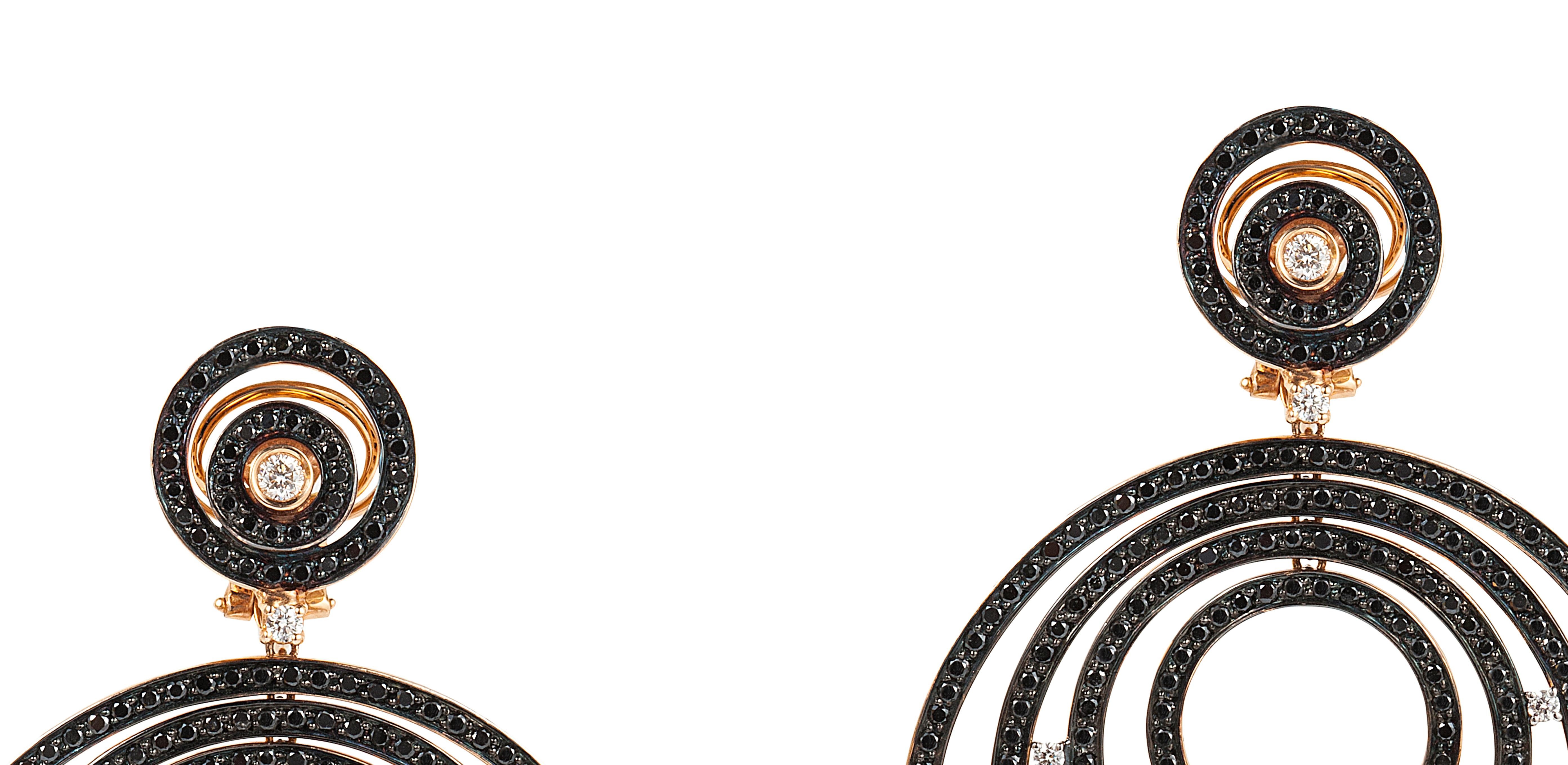 Andreoli Boucles d'oreilles en or rose 18 carats avec diamants noirs de 11,15 carats Neuf - En vente à New York, NY