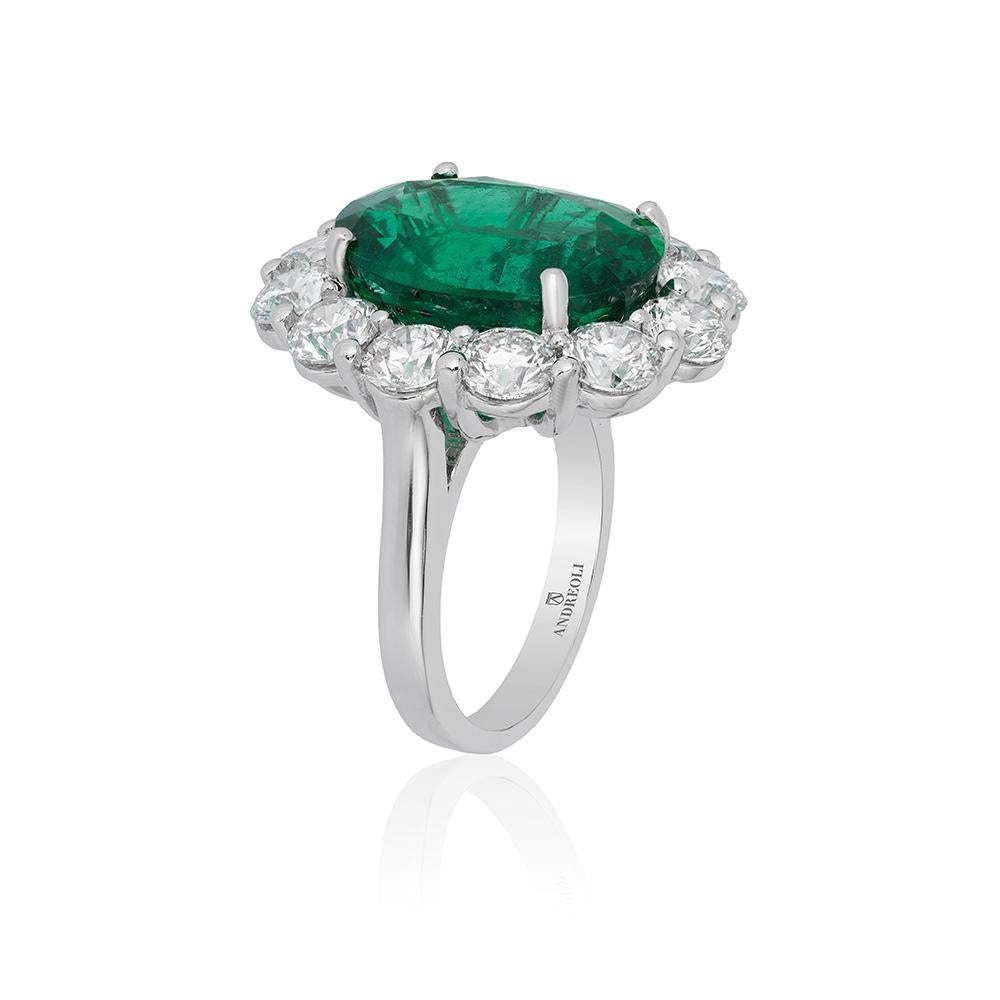 Andreoli 12.22 Carat Emerald CDC Certified Diamond Platinum Engagement Ring

This Andreoli ring features:

4.90 Carat Round Brilliant Diamond (F-G-H Color, VS-SI Clarity)
12.22 Carat Emerald Certified by CDC Switzerland Gemology Lab Zambian