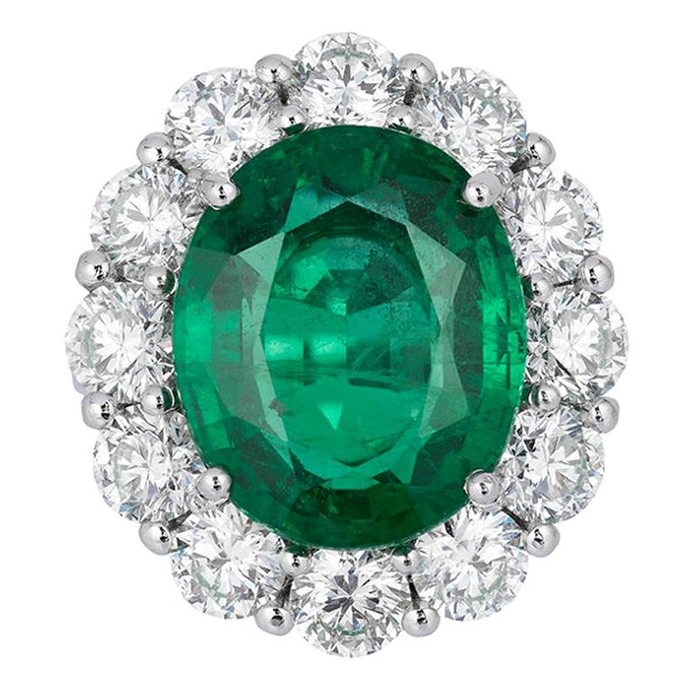 Andreoli 12.22 Carat Emerald CDC Certified Diamond Platinum Engagement Ring For Sale