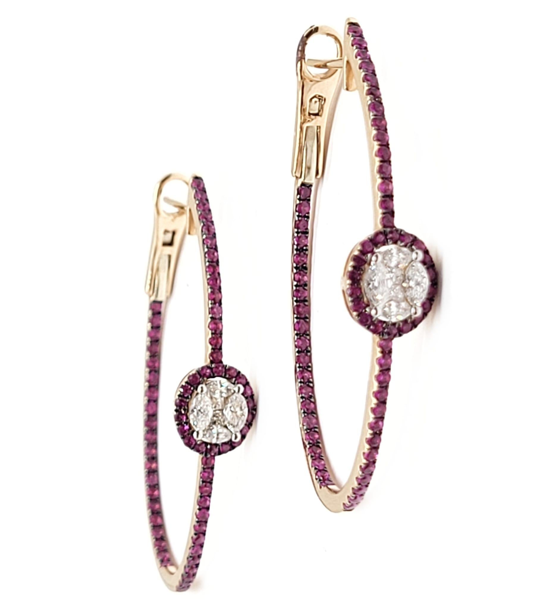 Contemporary Andreoli 1.32 Carat Ruby Diamond 18 Karat Rose Gold Earrings For Sale