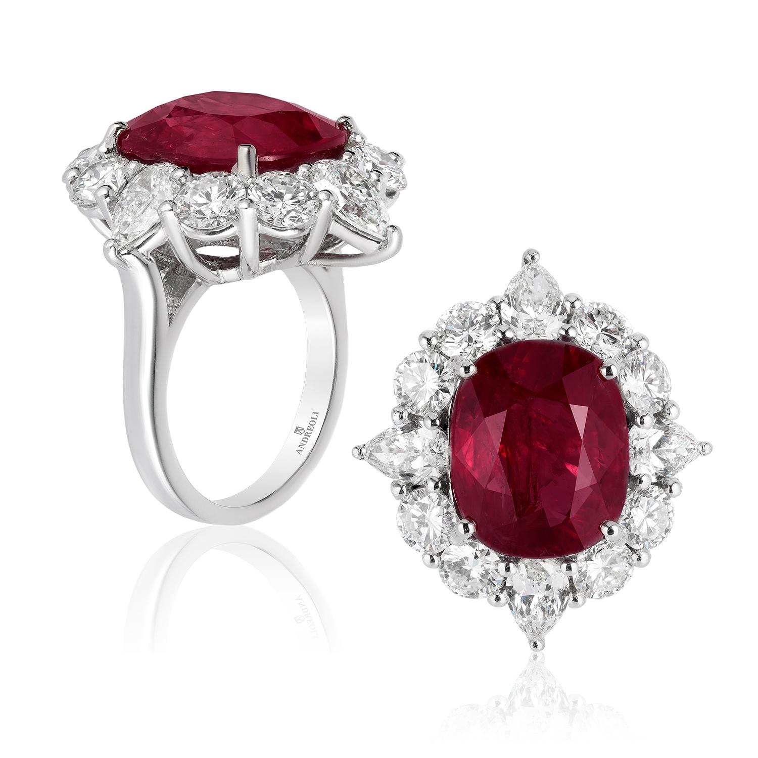 Contemporary Andreoli 13.57 Carat Mozambique Ruby Diamond 18 Karat Platinum Ring Certified