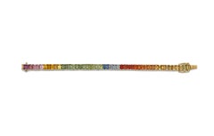 Andreoli 15.50 Carat Multi-Colored Sapphire 18 Karat Yellow Gold Bracelet