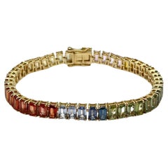Andreoli 15.50 Carat Multi-Colored Sapphire 18 Karat Yellow Gold Bracelet