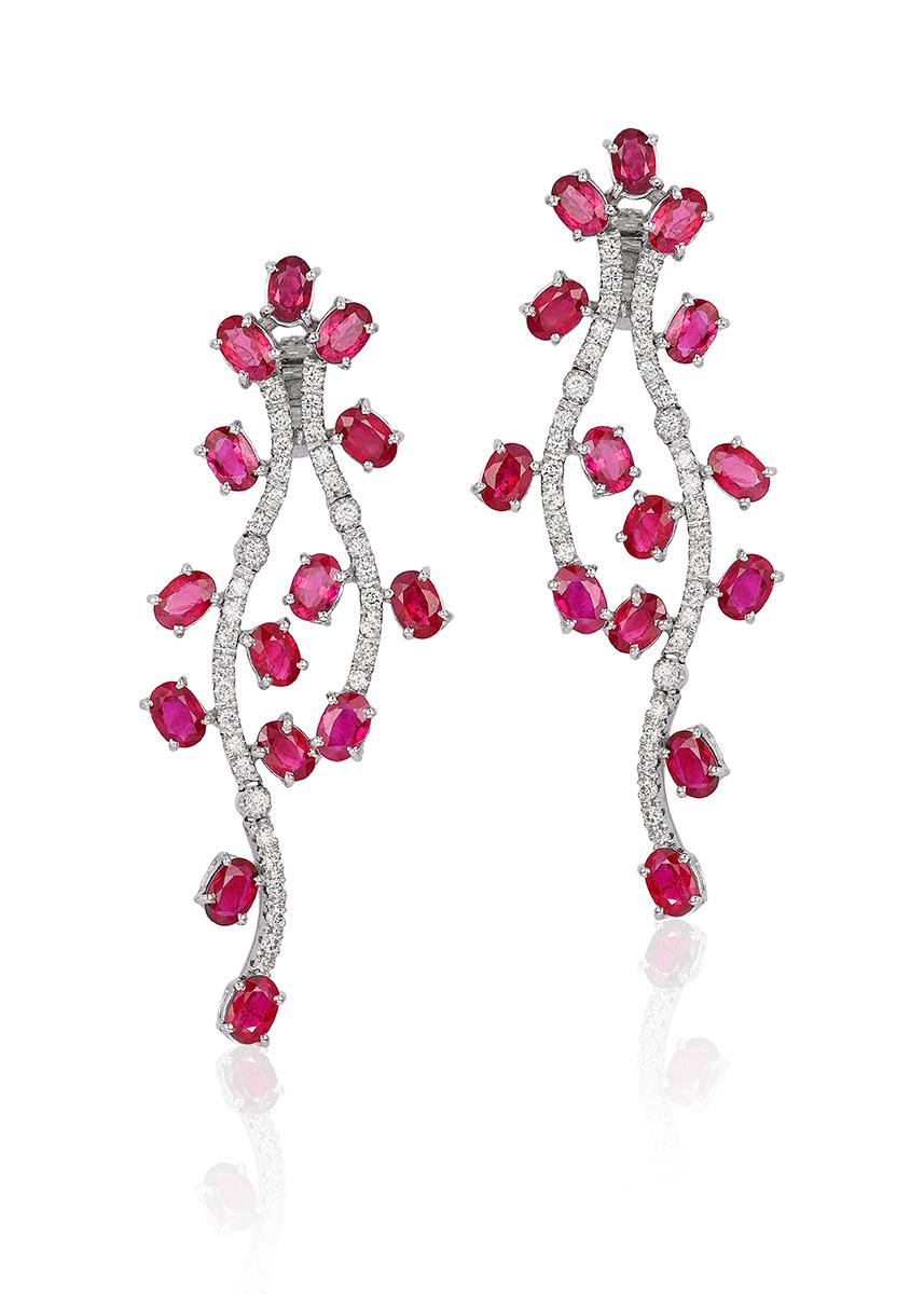 Andreoli 16.80 Carat Ruby Diamond 18 Karat White Gold Earrings For Sale