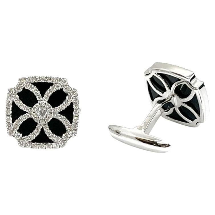 Andreoli Boutons de manchette en or blanc 18 carats avec onyx et diamants de 1,80 carat en vente