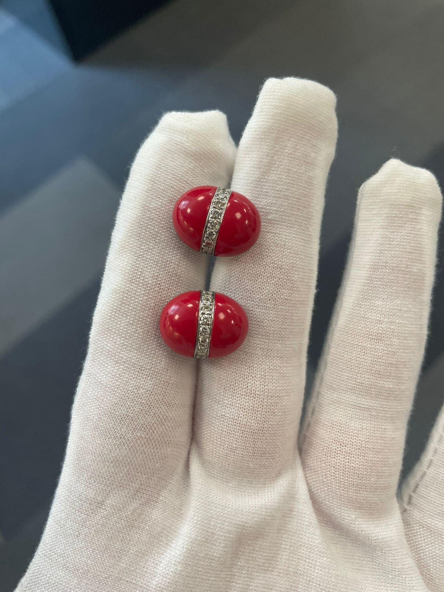 Andreoli Boutons de manchette en or 18 carats, corail et diamants Neuf - En vente à New York, NY