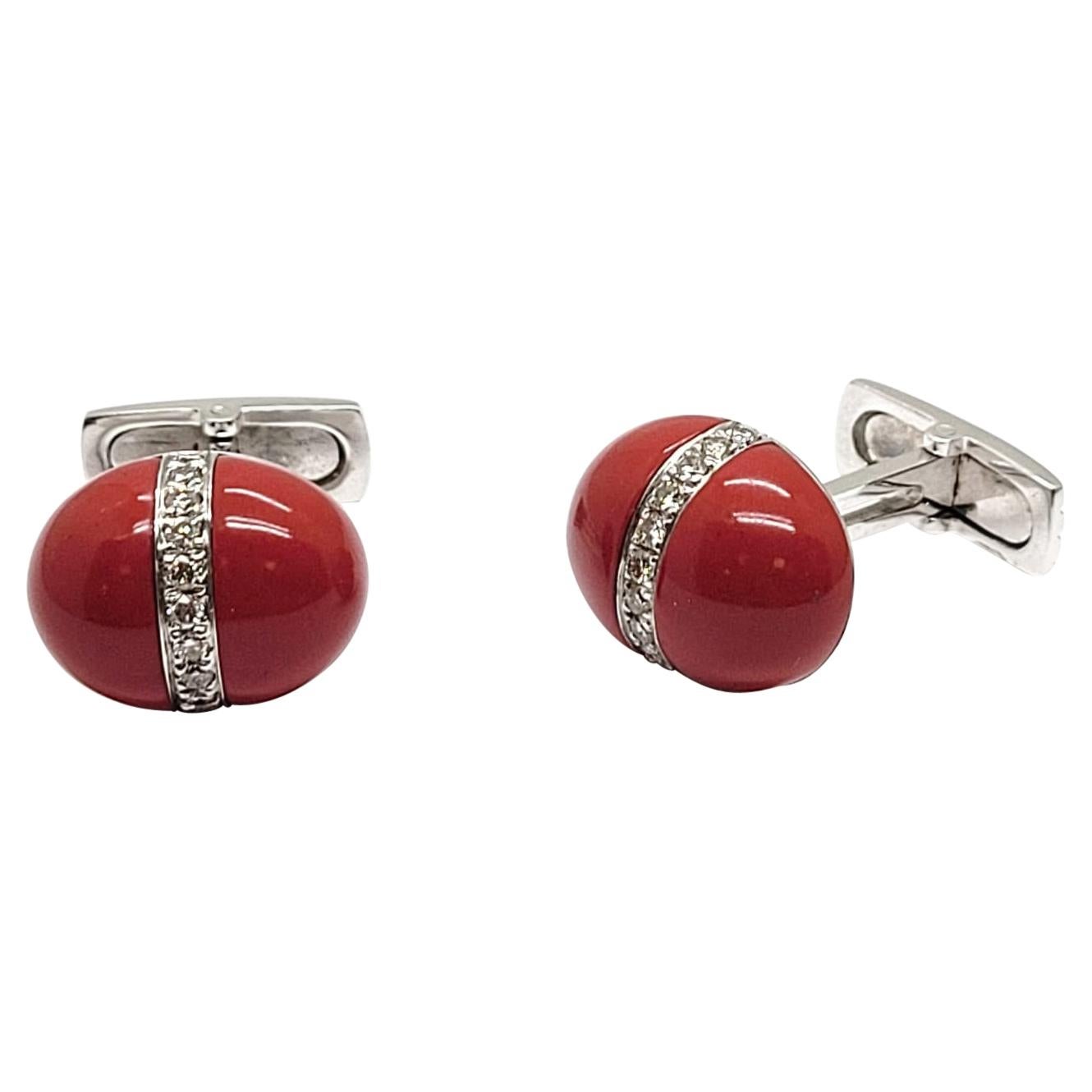 Andreoli 18k Gold Coral and Diamond Cufflinks For Sale