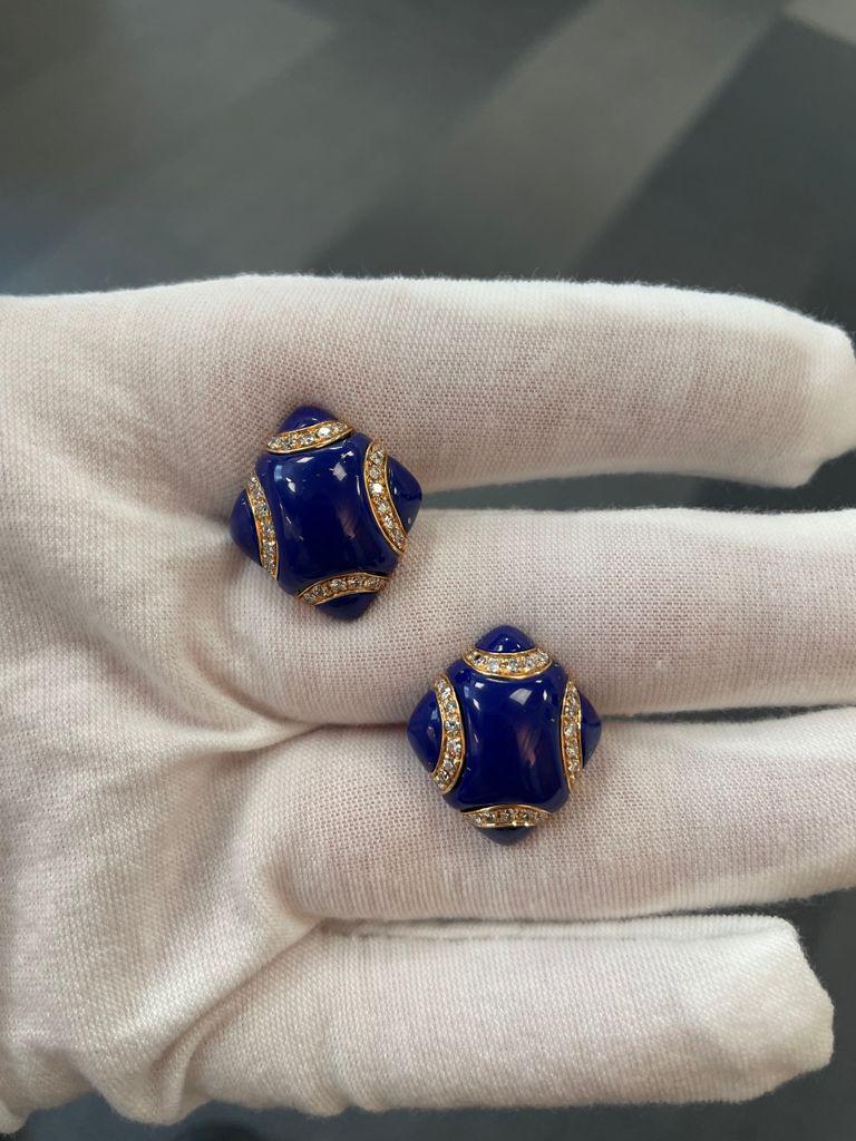 Contemporary Andreoli 18K Rose Gold Diamond and Lapis Cufflinks For Sale