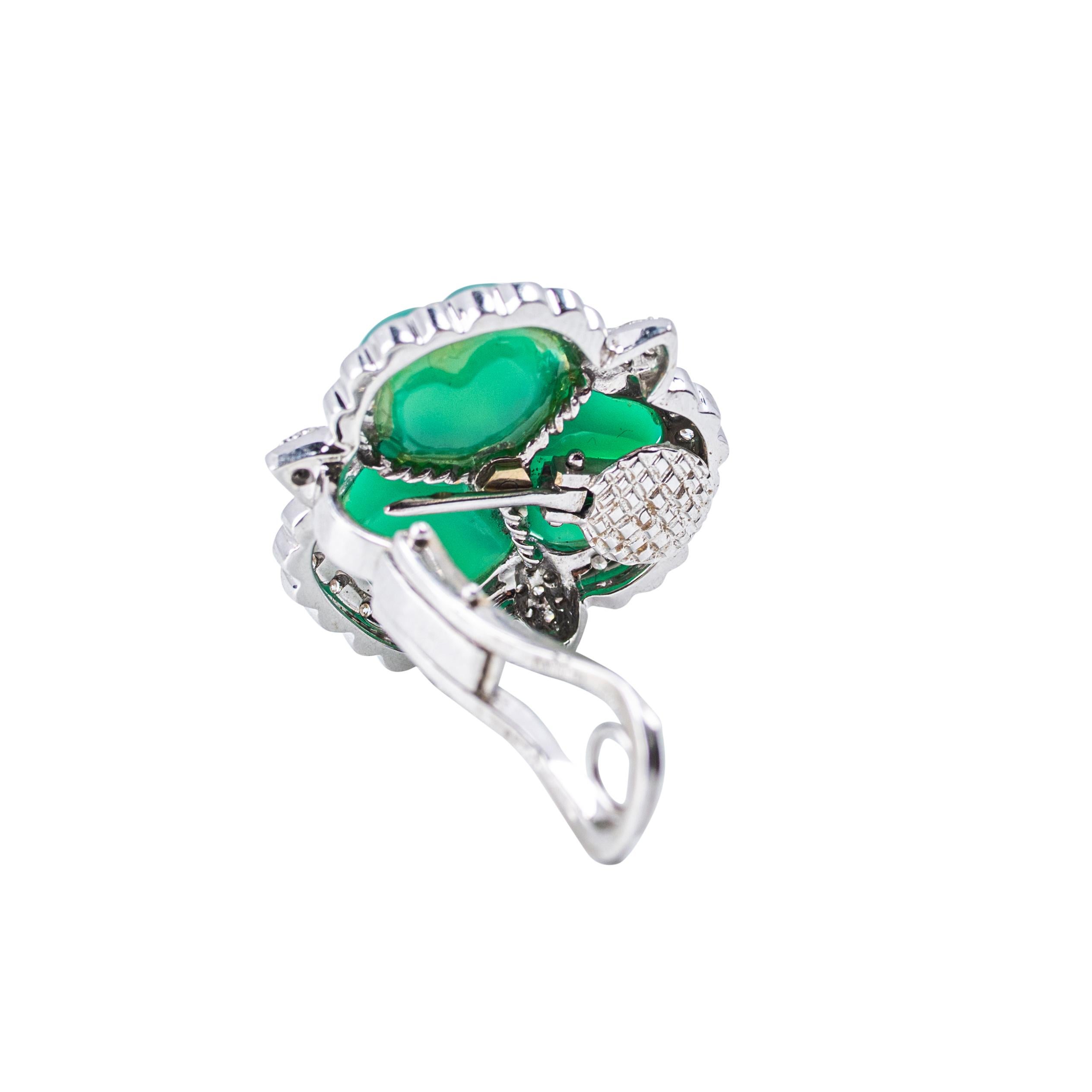 Andreoli 18K Weißgold, Smaragd & Diamant Cabrio Ohrclips (Smaragdschliff) im Angebot