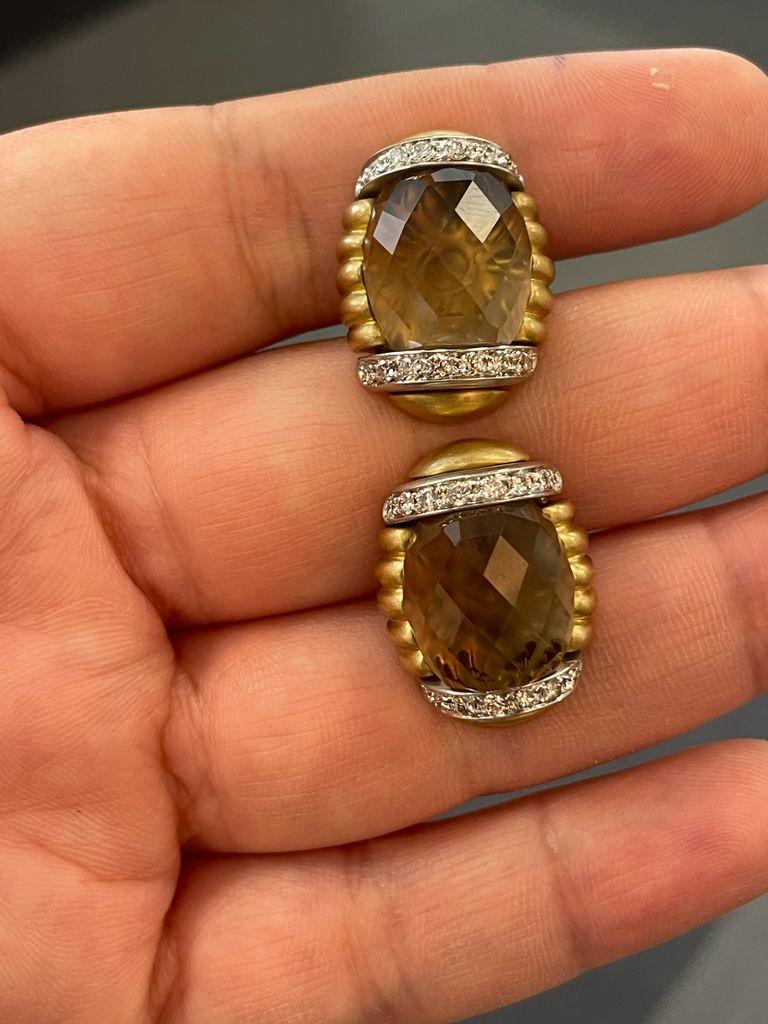 Andreoli 18k Yellow Gold Diamonds and Smokey Quartz Cufflinks In New Condition For Sale In New York, NY