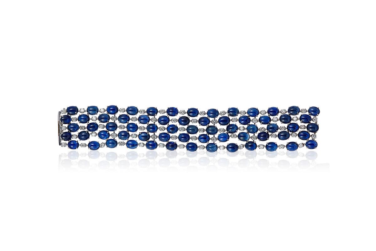 Andreoli 190.00 Carat Cabochon Sapphire Diamond 18 Karat White Gold Bracelet 

This bracelet features:
- 8.67 Carat Diamond
- 190.00 Carat Cabochon Sapphire
- 56.40 g 18kt White Gold
- Made In Italy