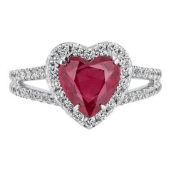 Andreoli, bague en or blanc 18 carats avec diamants en forme de cœur en rubis de Birmanie de 1,93 carat