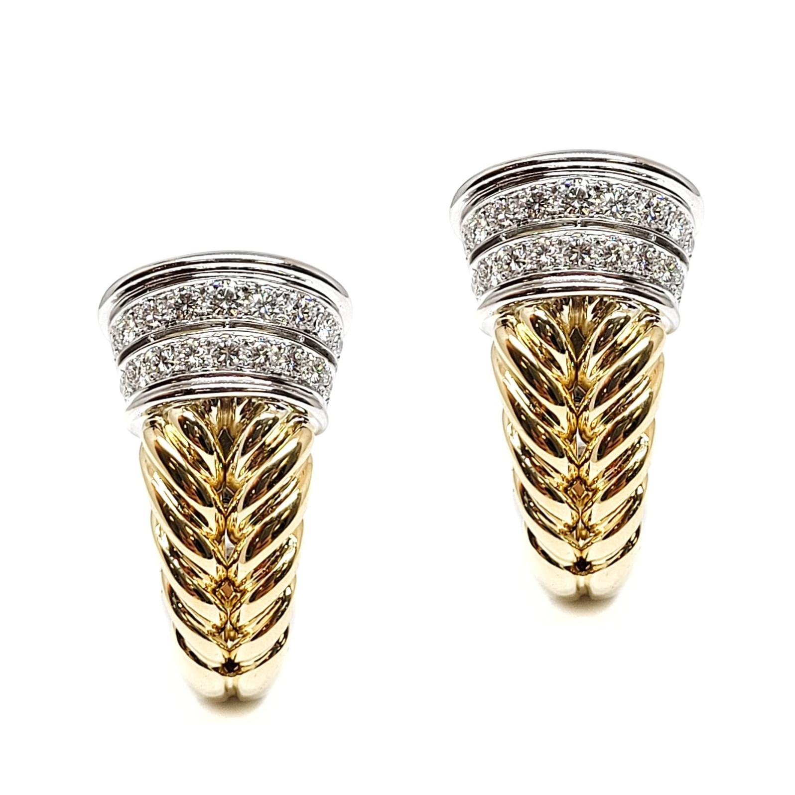 Contemporary Andreoli 2.00 Carat Diamond 18 Karat Two-Tone Gold Earrings For Sale
