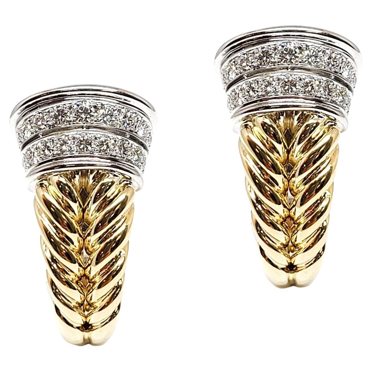 Andreoli Boucles d'oreilles en or bicolore 18 carats avec diamants de 2,00 carats
