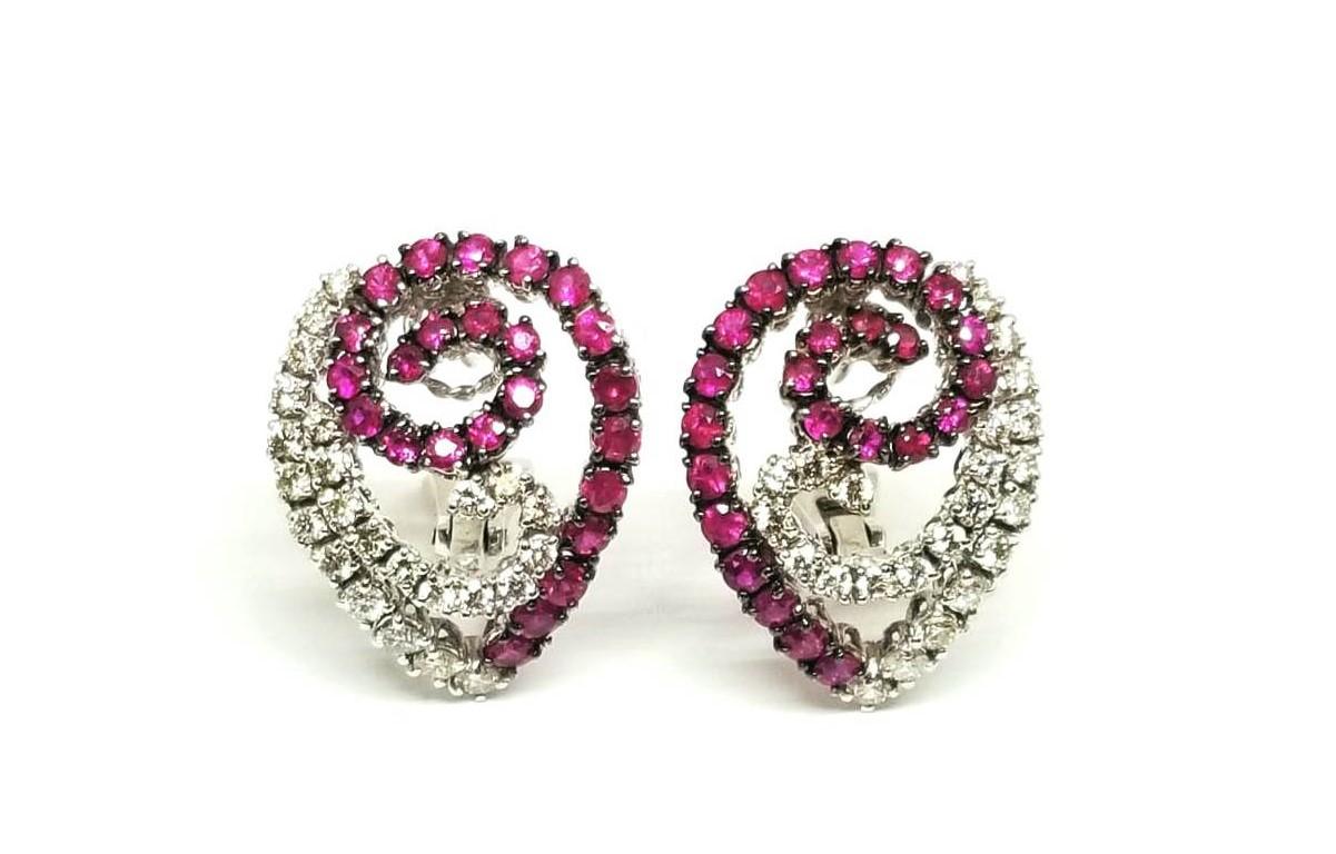 Contemporary Andreoli 2.79 Carat Ruby Diamond 18 Karat White Gold Earrings For Sale