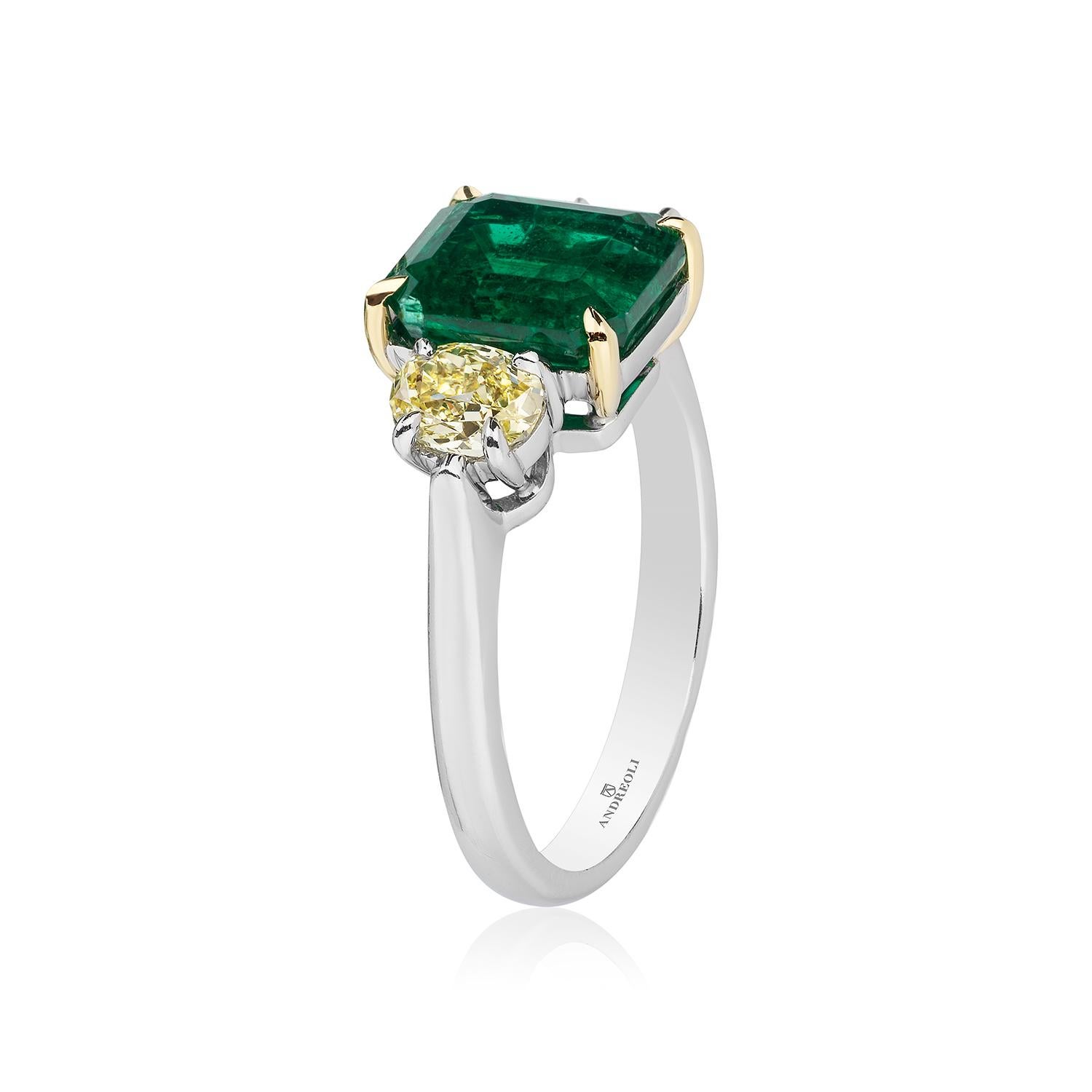 Andreoli 2.96 Carat Zambian Emerald Yellow Diamond Platinum Ring CDC ...