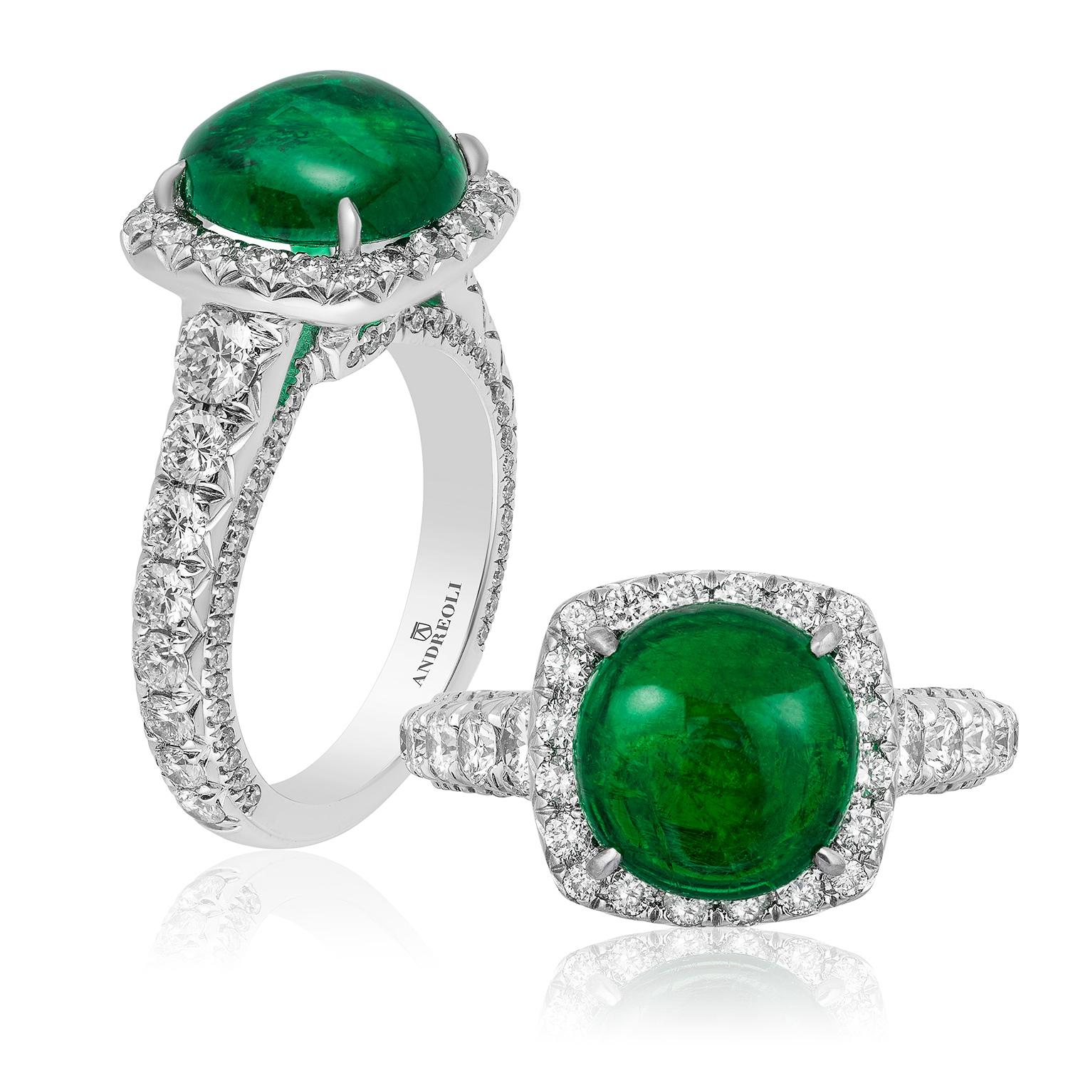 Contemporary Andreoli 3.50 Carat Emerald Diamond 18 Karat White Gold Ring CDC Certified For Sale