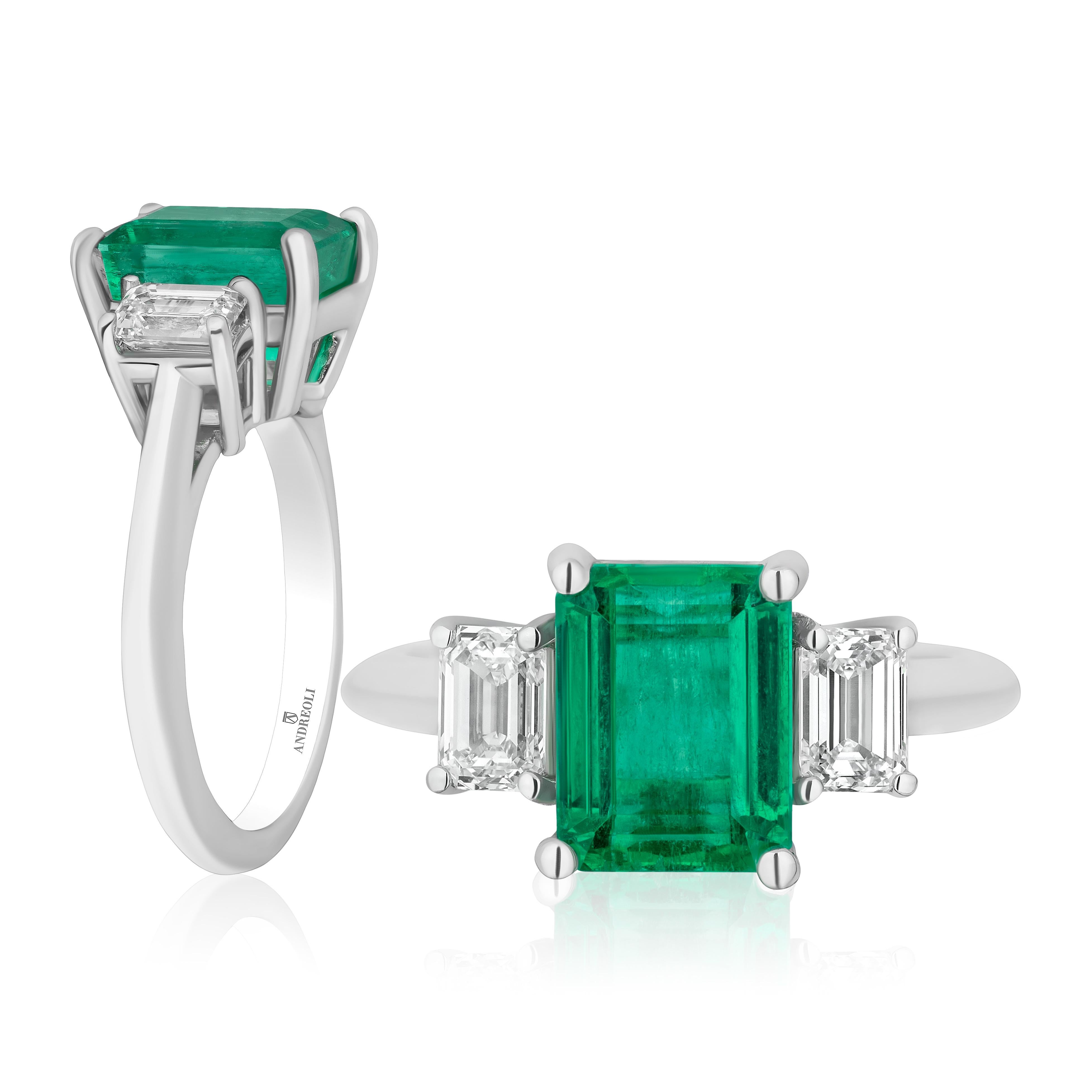 Platinring mit 3,58 Karat Smaragd und Diamant von Andreoli (Smaragdschliff) im Angebot