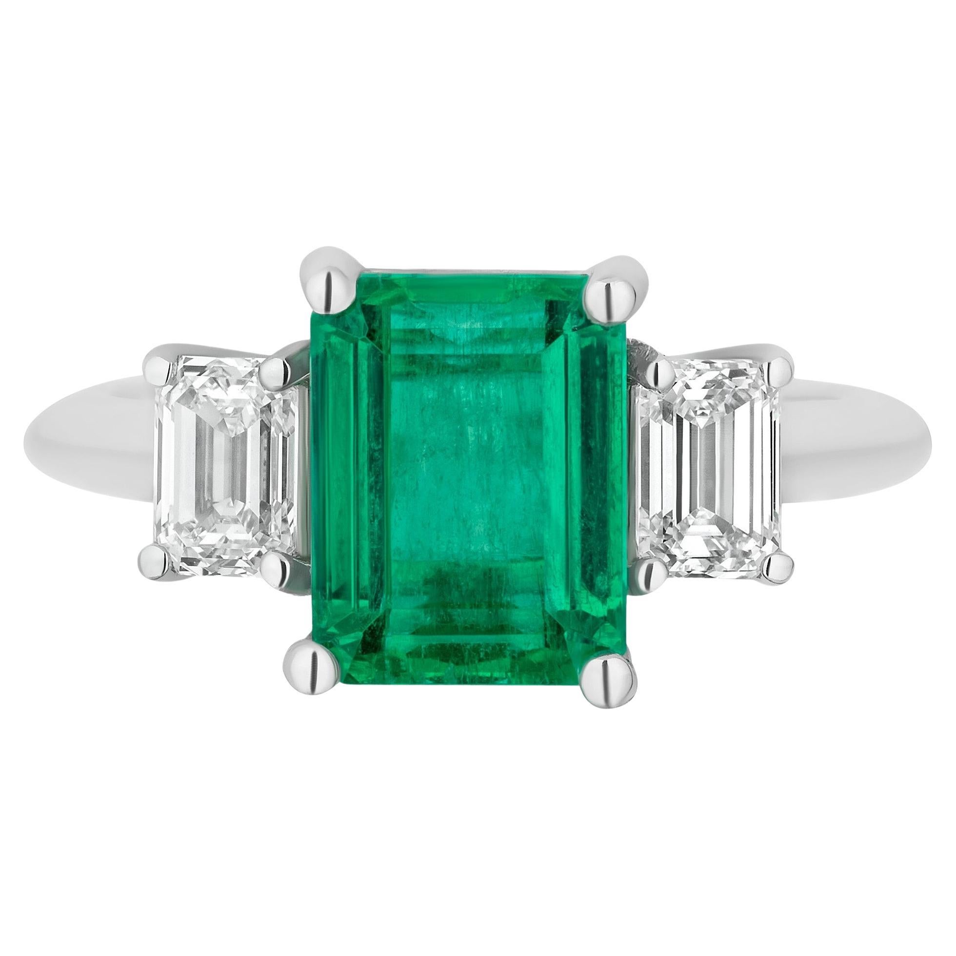 Andreoli 3.58 Carat Emerald Diamond Platinum Ring For Sale