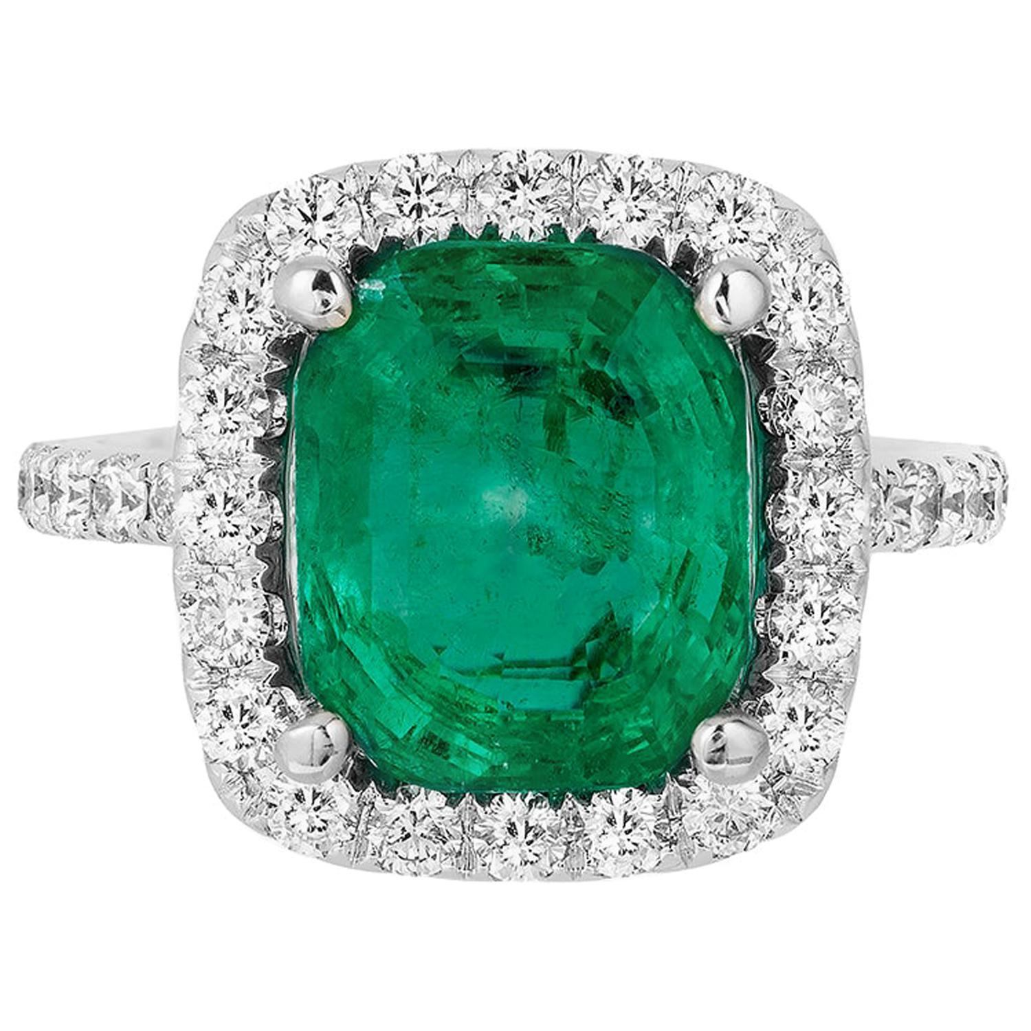Andreoli 4.07 Carat Colombian Emerald CDC Certified Diamond Ring 18 Karat For Sale