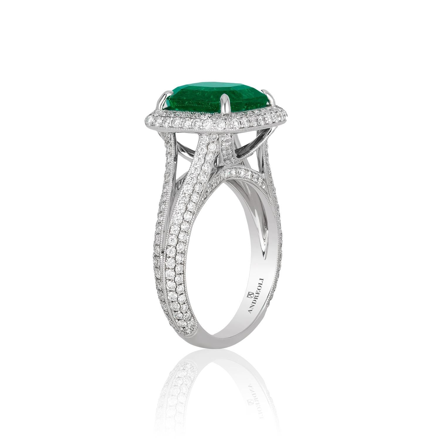 Andreoli 4,17 Karat Smaragd-Diamant-Ring aus 18 Karat Weißgold, CDC zertifiziert (Zeitgenössisch) im Angebot