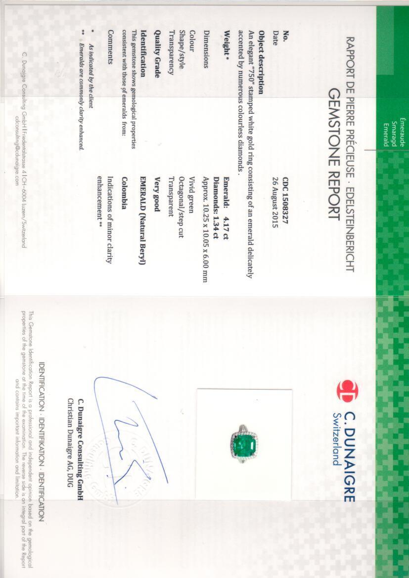 Andreoli 4,17 Karat Smaragd-Diamant-Ring aus 18 Karat Weißgold, CDC zertifiziert im Zustand „Neu“ im Angebot in New York, NY