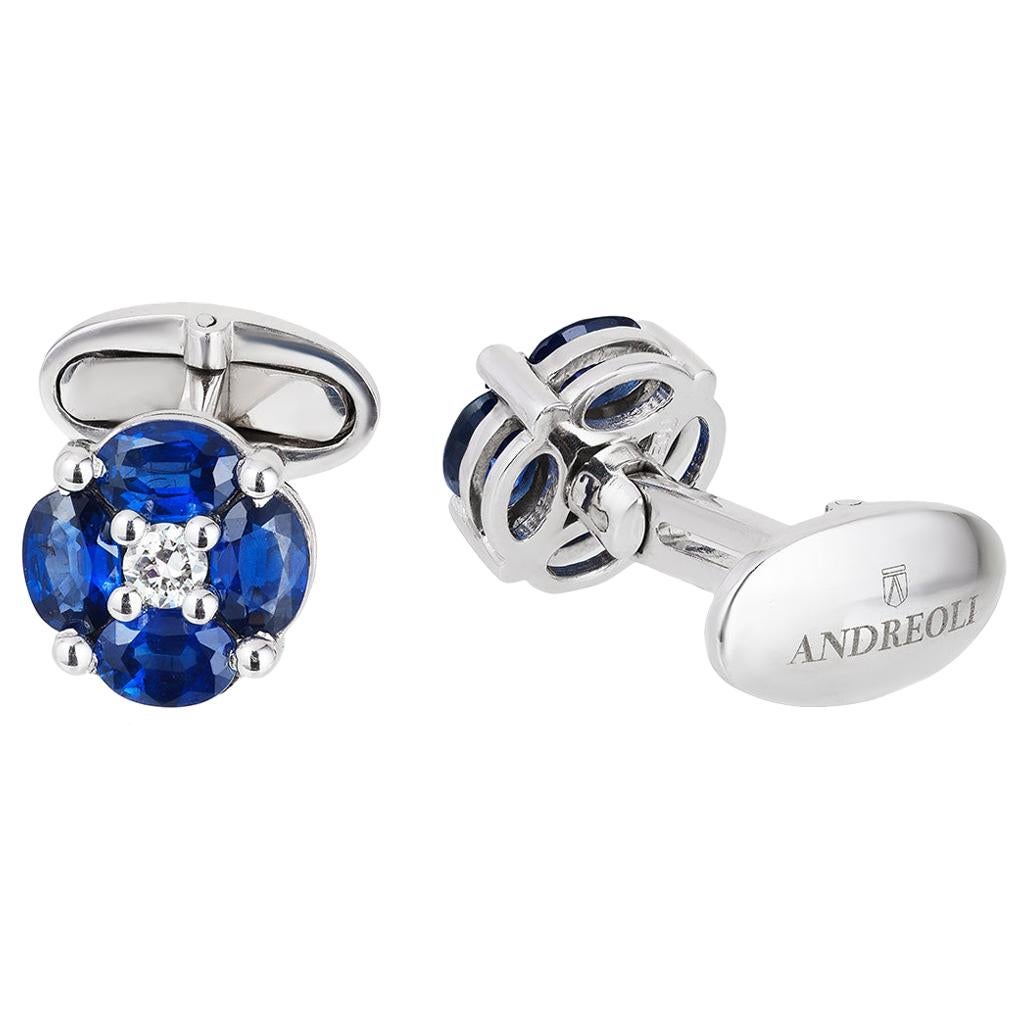 Andreoli 4.45 Carat Blue Sapphire 18 Karat White Gold Cufflinks