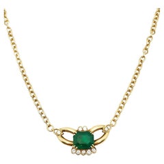 Andreoli 4.75 Carat Emerald Diamond 18 Karat Yellow Gold Pendant Necklace