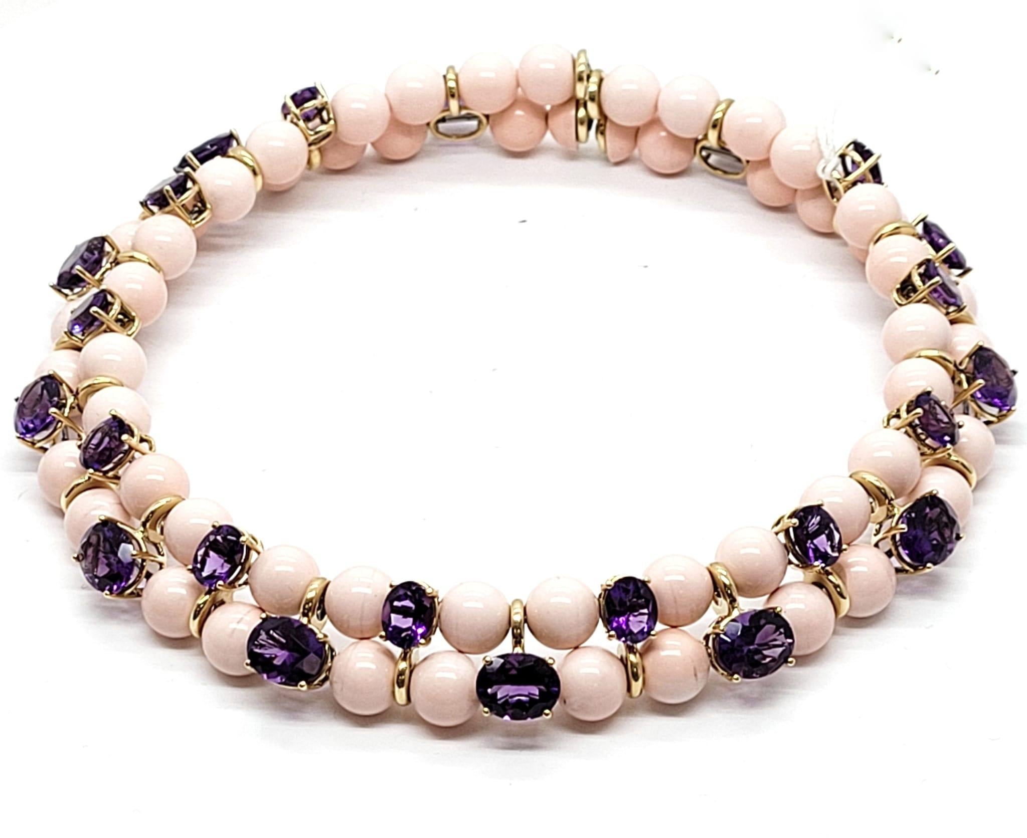 Mixed Cut Andreoli 49.94 Carat Amethyst Coral 18 Karat Yellow Gold Choker Necklace For Sale