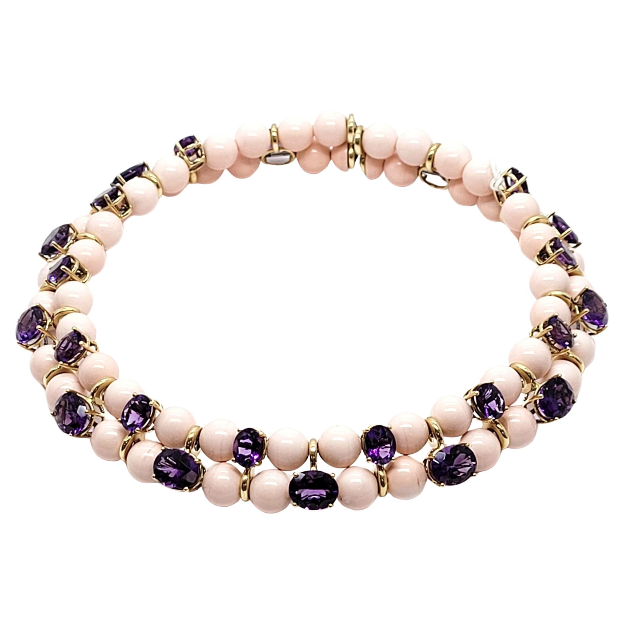 Andreoli 49.94 Carat Amethyst Coral 18 Karat Yellow Gold Choker Necklace For Sale