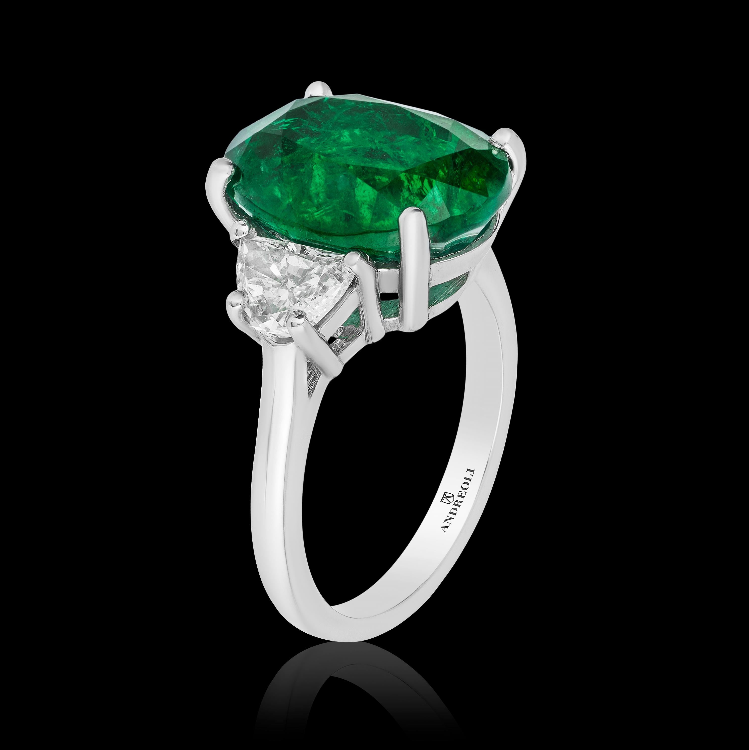 Oval Cut Andreoli 7.06 Carat CDC Certified Emerald Diamond Ring Platinum