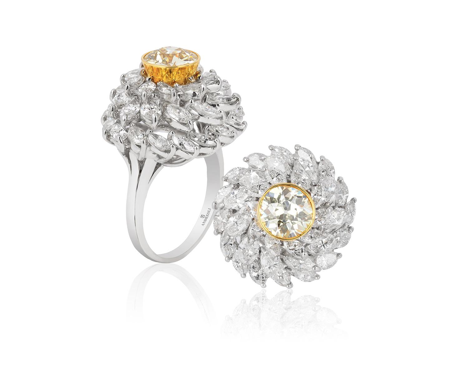 Contemporary Andreoli 7.29 Carat Diamond Flower Cocktail Ring 18 Karat Gold For Sale