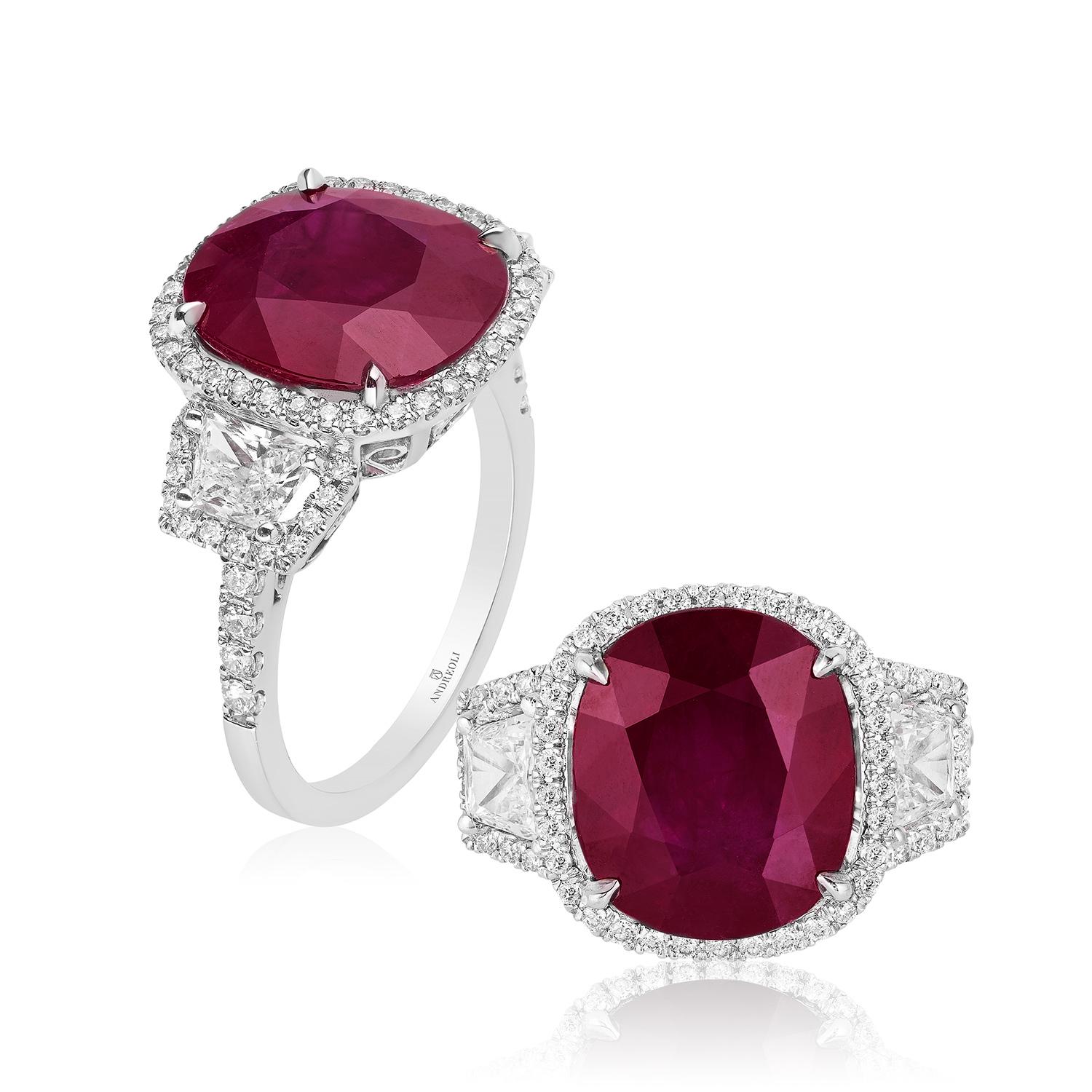 Contemporary Andreoli 7.37 Carat Burma Ruby Diamond 18 Karat White Gold Ring CDC Certified For Sale