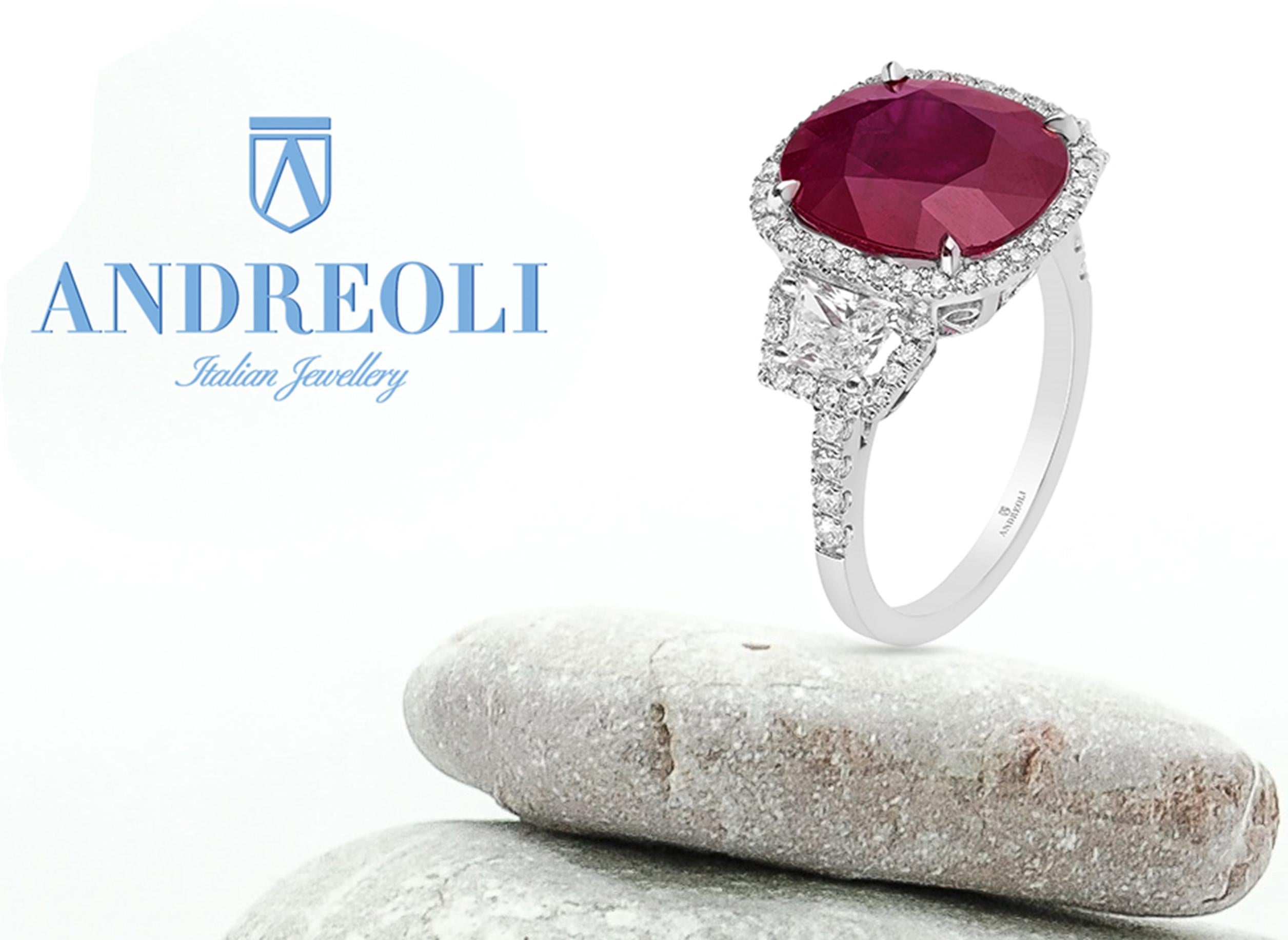 Andreoli 7.37 Carat Burma Ruby Diamond 18 Karat White Gold Ring CDC Certified In New Condition For Sale In New York, NY