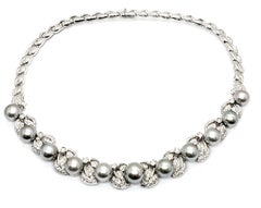 Andreoli 7.67 Carat Diamond Tahitian Pearl 18 Karat White Gold Necklace