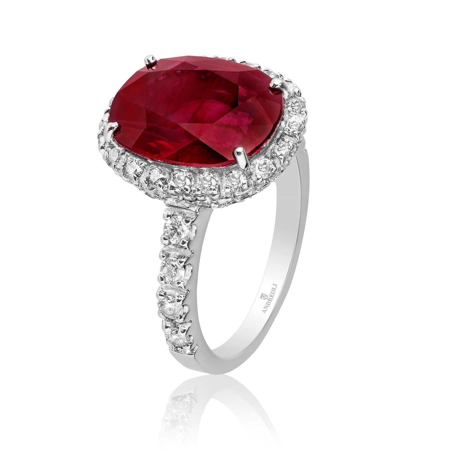 Contemporary Andreoli 8.28 Carat Burma Certified Ruby Diamond 18 Karat White Gold Ring For Sale