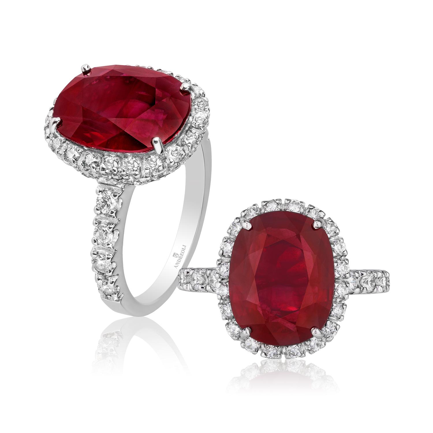 Mixed Cut Andreoli 8.28 Carat Burma Certified Ruby Diamond 18 Karat White Gold Ring For Sale